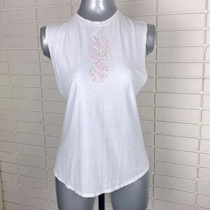 Lululemon white muscle hustle  tank white pineapple white pink size medium